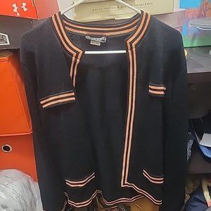 Vintage Dylani Knitwear Womens XL Black Pink Open Cardigan Sweater Acrylic USA